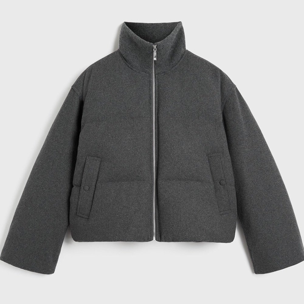 Toteme Flannel Puffer Jacket in Grey Melange